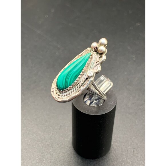 Navajo Malachite Ring Size 6 Sterling Silver Elongated Teardrop Stone Raindrops - Picture 4 of 9